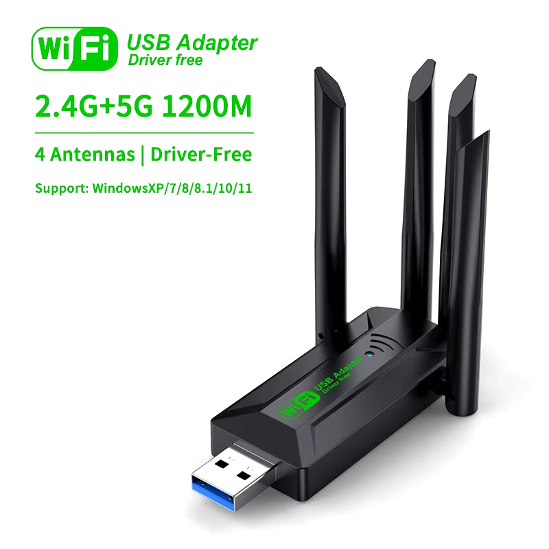 1200Mbps Wifi USB Adapter Dual Band 2.4G+5Ghz Wi-Fi Dongle 4 Antenna 802.11AC USB3.0 High-Speed Wireless Card Receiver Pc/Laptop