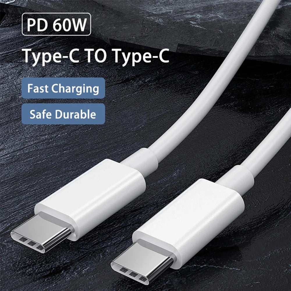 PD 60W USB C to USB Type C Cable Fast Charge Data Cable for Iphone 15 15Pro Huawei Samsung Xiaomi Data Line Black White 1M 2M 3M