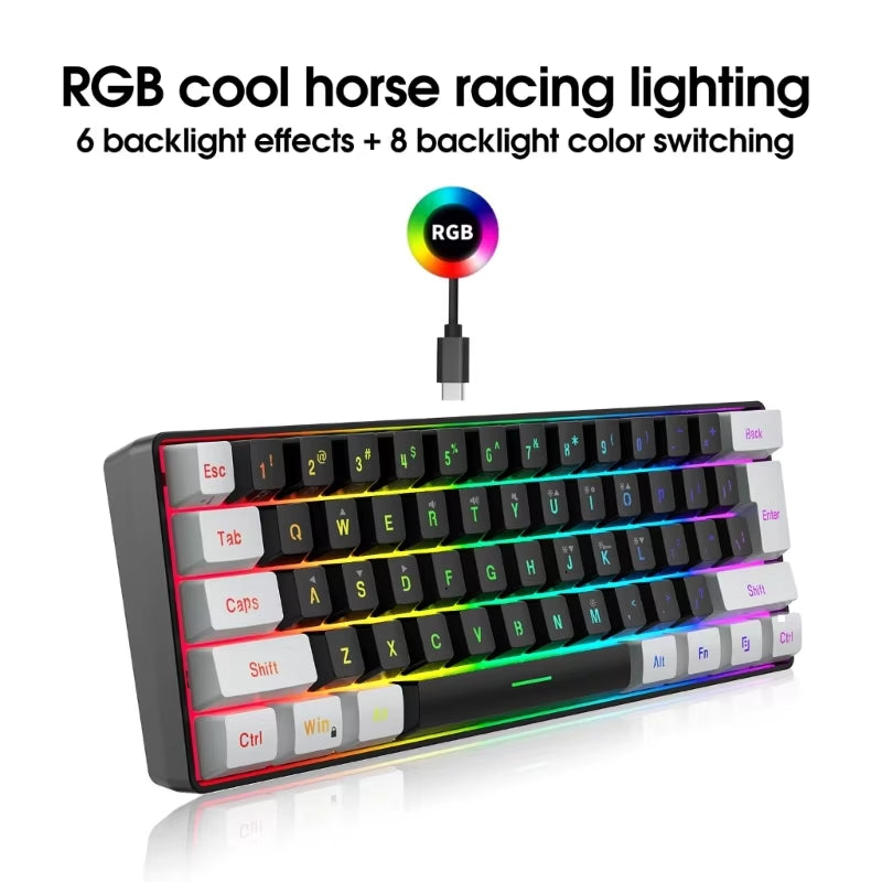 Gaming Keyboard, Quiet Wired Computer Keyboard USB Wired 61-Key Gaming Keypad