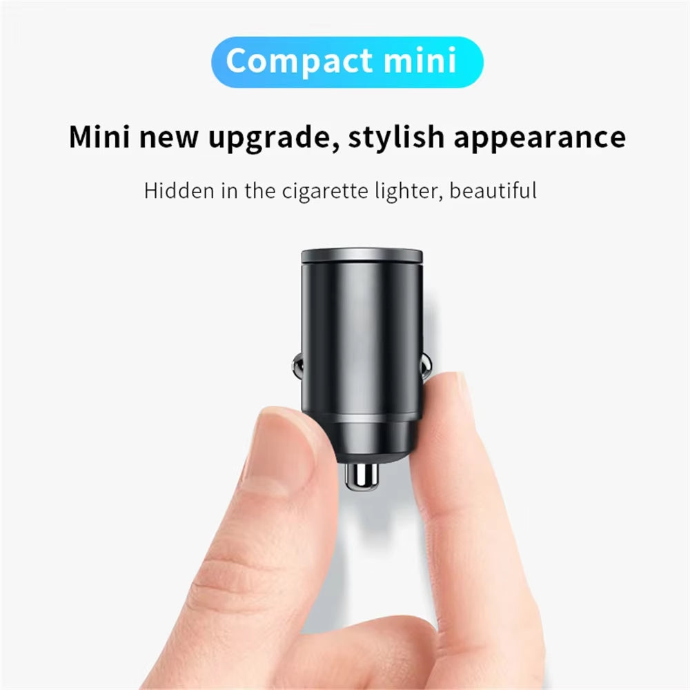 Car 200W Dual Port Mini USB Charger Ultra Fast Charging Cigarette Lighter Socket 12-24V Aluminum Cell Phone Charging Adapter