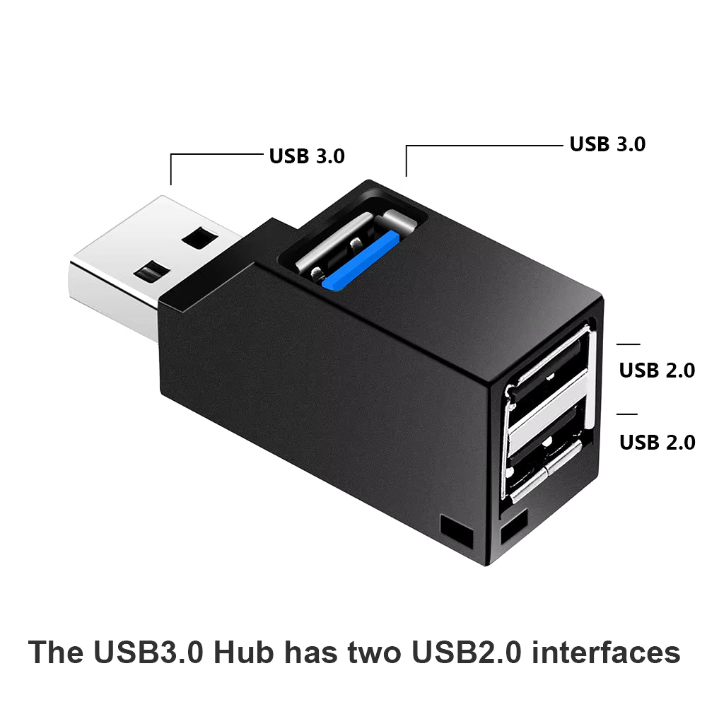 USB 3.0 HUB Adapter Extender Mini Splitter Box 1 to 3 Ports High Speed USB 2.0 for PC Laptop U Disk Card Reader