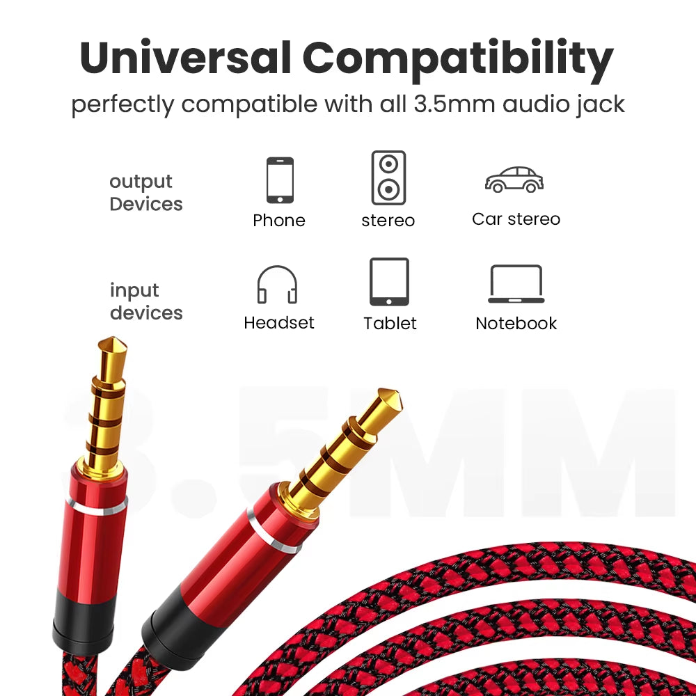 1.5M Jack 3.5Mm Audio Cable Nylon Braid 3.5Mm Car AUX Cable Headphone Extension Code for Phone MP3 Car Headset Speaker