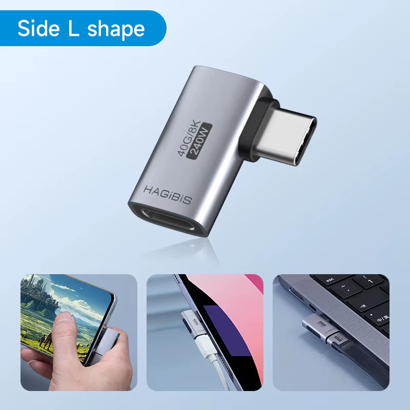 240W USB C to C Adapter 40Gbps 8K 60Hz 90 Degree Converter USB4 Adapter for Thunderbolt 4/3 Macbook Iphone 16 Pro Tablet