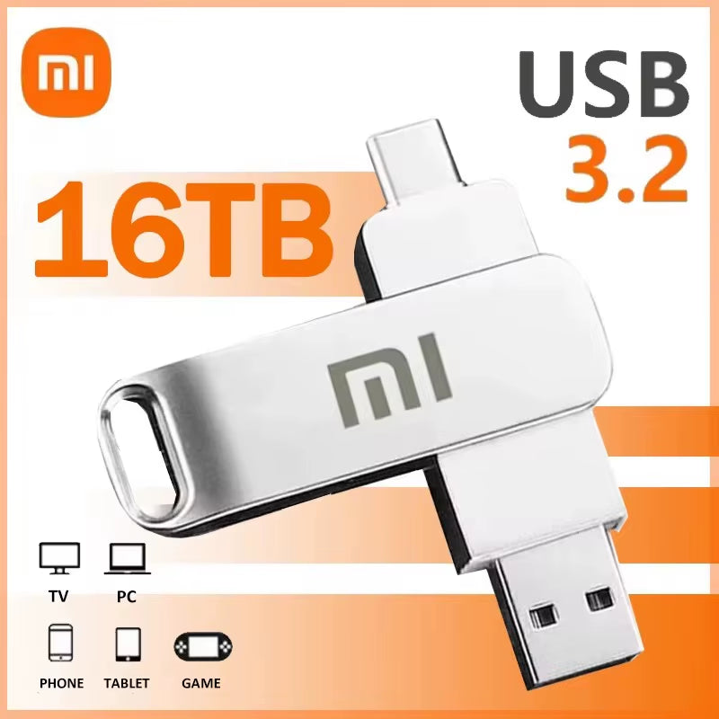 Xiaomi 16TB Flash Drive Usb 3.2 Super High Speed Metal Transfer U Disk Pen Drive 8TB Waterproof Type C Disk SSD USB Drive Disk