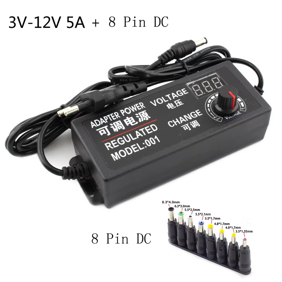 Adjustable AC to DC Power Supply 3V 5V 6V 9V 12V 15V 18V 24V 3A 5A Power Supply Universal 8 Pin DC 48W 60W 72W Adapter