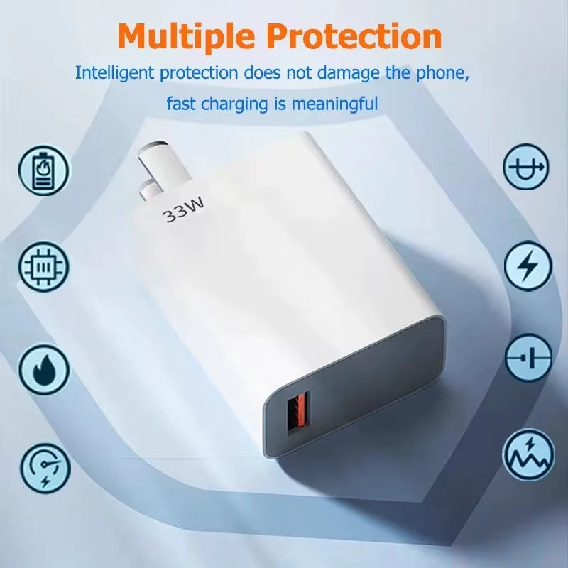 33W USB Charger Quick Charger 6A USB Type C Cable Fast Charging Mobile Phone Adapter for Xiaomi Redmi Note 13 12 Iphone Samsung