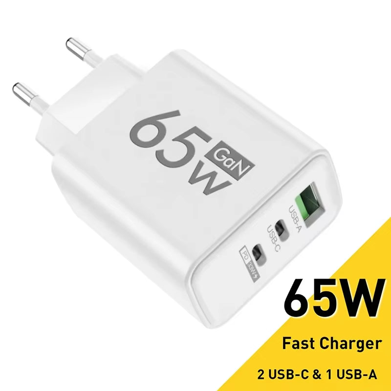 65W Gan USB C Charger Fast Charging Charger Quick Charge 3.0 PD Wall Phone Adapter for Iphone 15 11 Xiaomi POCO Samsung Oneplus