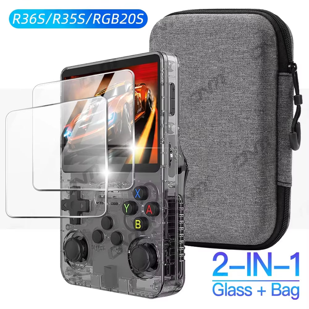 Glass+Bag for R36S/R35S Screen Protector Tempered Glass Film & EVA Portable Storage Case R36S Console Protector Accessories Set