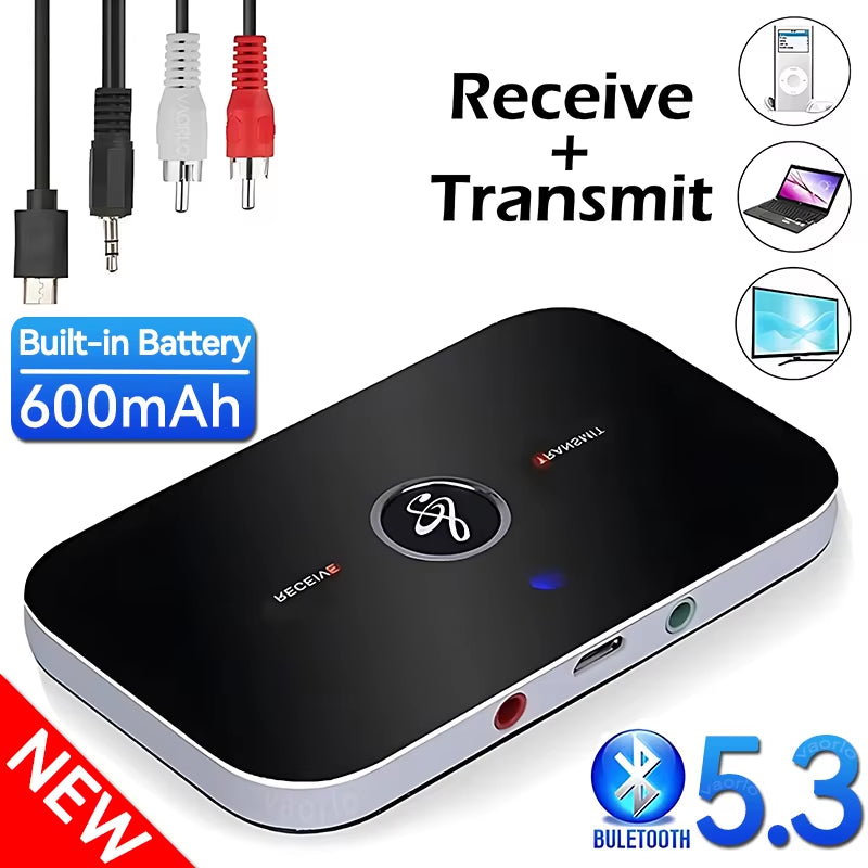 B6 2 in 1 Bluetooth 5.3 Audio Transmitter Receiver 3.5Mm AUX Jack RCA USB Dongle Music Wireless Adapter for Car PC TV Headphone