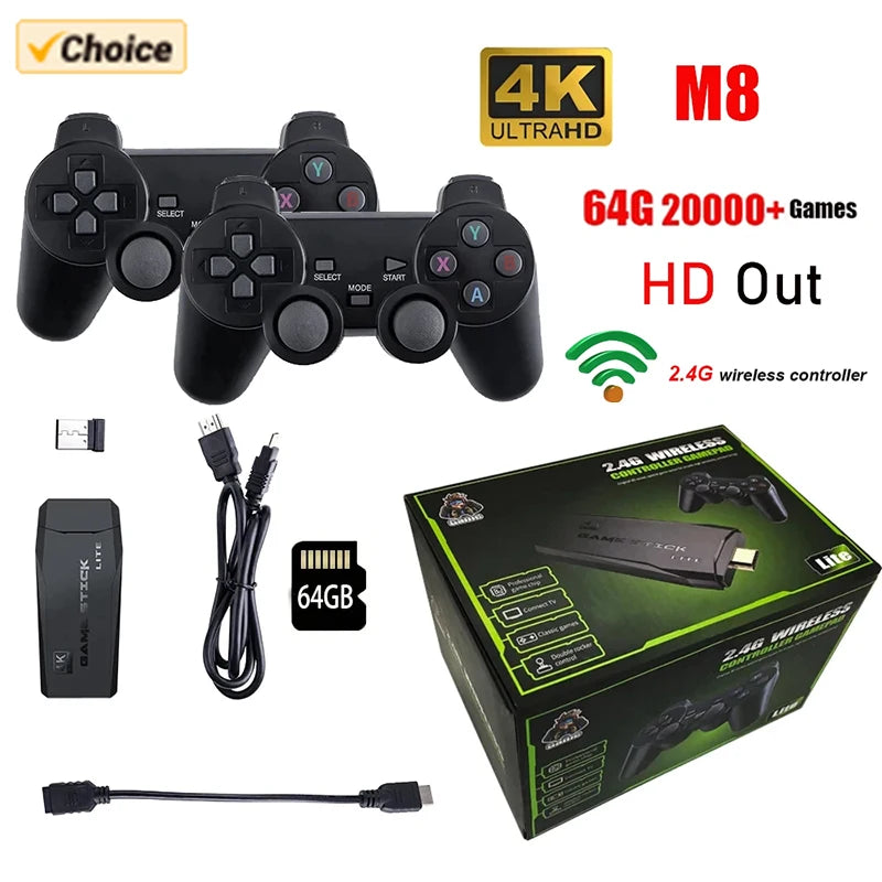 DATA FROG Retro Video Game Console 2.4G Wireless Console Game Stick 4K 20000 Games Portable M8 Game Console for TV