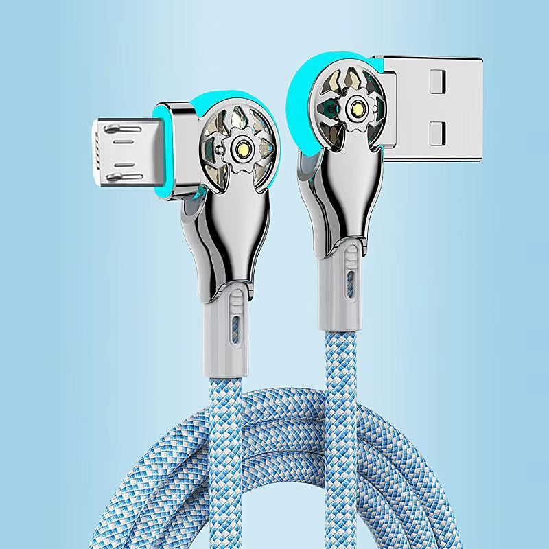 Fast Charging Cable 180 Degree Elbow Rotation USB a to Type C Cable with Light Zinc Alloy Braided Data Cable USB Micro Charger