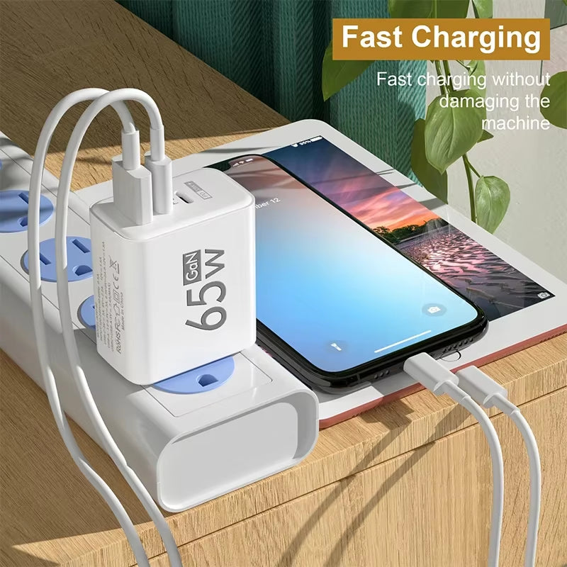 65W Gan USB C Charger Fast Charging Charger Quick Charge 3.0 PD Wall Phone Adapter for Iphone 15 11 Xiaomi POCO Samsung Oneplus