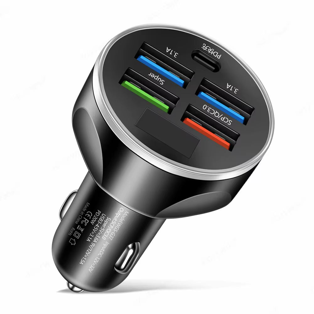 4Usb PD 250W Car Charger Type C Fast Charging Auto Mobile Phone Adapter for Iphone Samsung Huawei Xiaomi QC 3.0