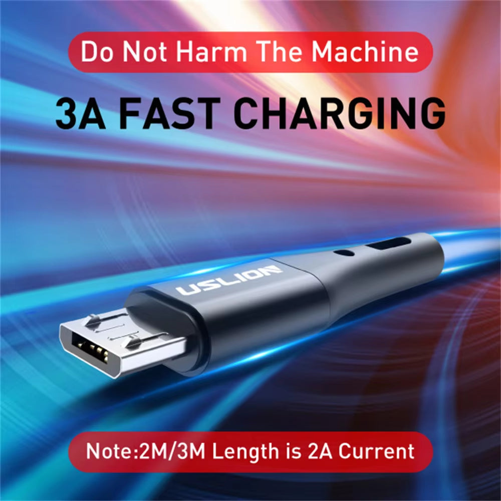 3A Micro USB Cable Fast Charging for Samsung Xiaomi Huawei Realme OPPO Android Mobile Phone USB Data Wire Cord 0.5/1/2/3M