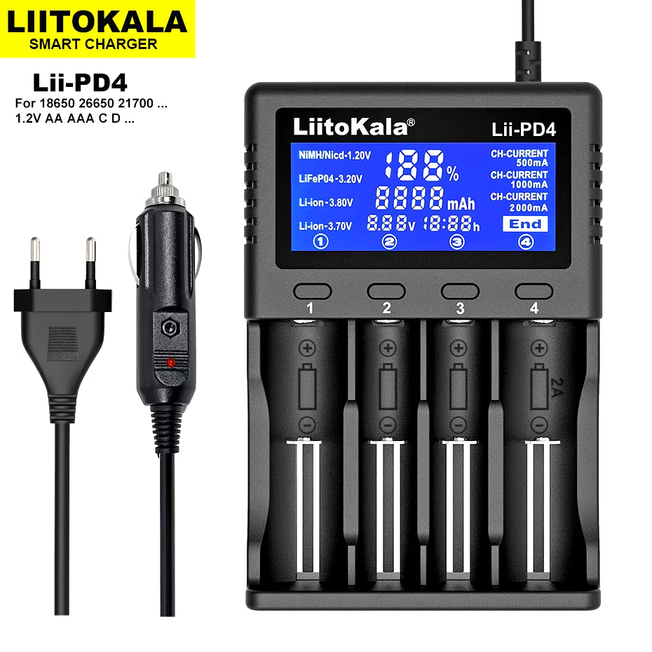 Lii-Pd2 LII-PD4 Battery Charger for 18650 26650 21700 18350 AA AAA 3.7V/3.2V/1.2V Lithium Nimh Batteries