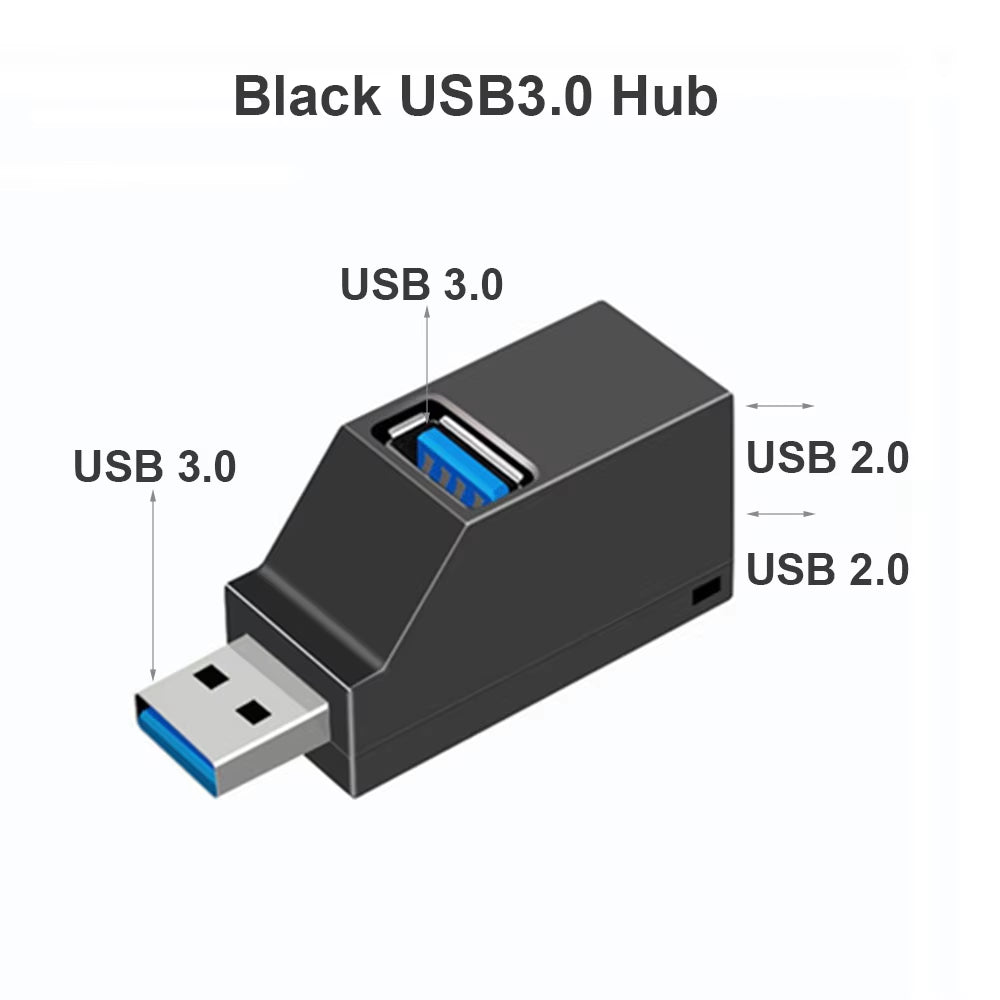 USB 3.0 HUB Adapter Extender Mini Splitter Box 1 to 3 Ports High Speed USB 2.0 for PC Laptop U Disk Card Reader