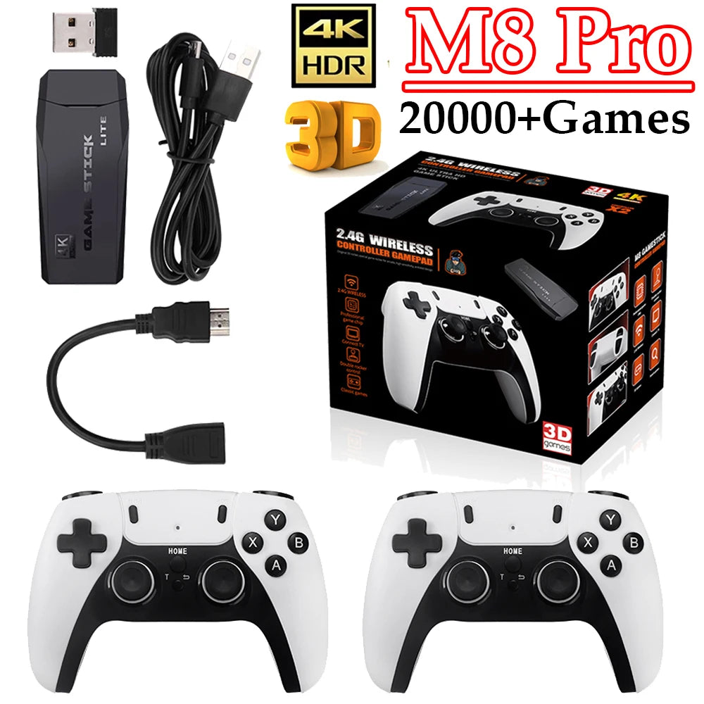 M8 Pro Video Game Console 2.4G 4K Retro Game TV Stick Two Player Children'S Gift 20000+Games Suitable Linux Retroarchi System