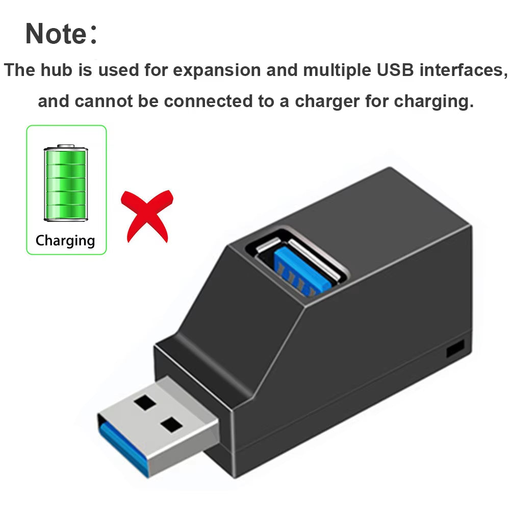 USB 3.0 HUB Adapter Extender Mini Splitter Box 1 to 3 Ports High Speed USB 2.0 for PC Laptop U Disk Card Reader