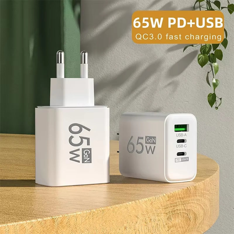 65W Gan USB C Charger Fast Charging Charger Quick Charge 3.0 PD Wall Phone Adapter for Iphone 15 11 Xiaomi POCO Samsung Oneplus