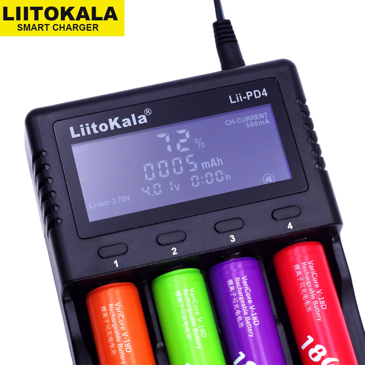 Lii-Pd2 LII-PD4 Battery Charger for 18650 26650 21700 18350 AA AAA 3.7V/3.2V/1.2V Lithium Nimh Batteries