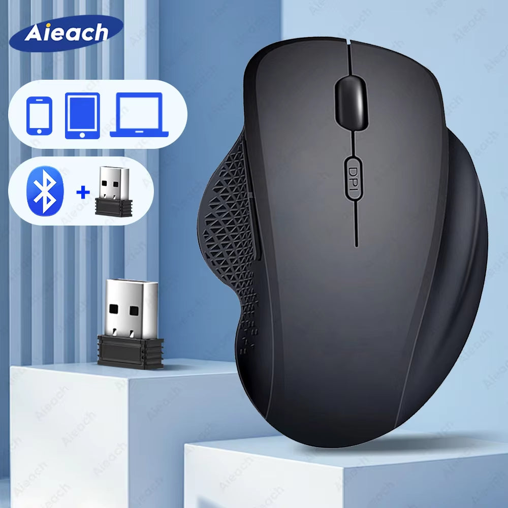 Dual Mode Wireless Computer Mice 1600 DPI Rechargeable Ergonomic Bluetooth Mouse for Laptop/Notebook/Ipad/Tablet/Mac/Chromebook