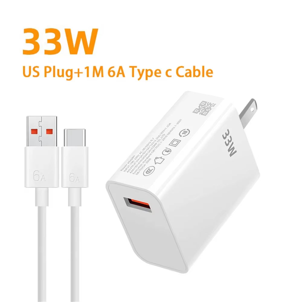 33W USB Charger Quick Charger 6A USB Type C Cable Fast Charging Mobile Phone Adapter for Xiaomi Redmi Note 13 12 Iphone Samsung