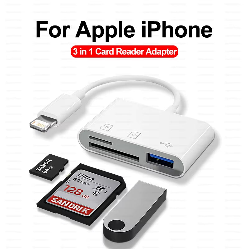 3 in 1 SD TF Card Reader for Apple Iphone 14 12 13 11 Pro Max XR XS USB C Camera Converter for Ipad Android Laptop OTG Adapter