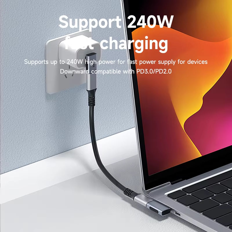 240W USB C to C Adapter 40Gbps 8K 60Hz 90 Degree Converter USB4 Adapter for Thunderbolt 4/3 Macbook Iphone 16 Pro Tablet