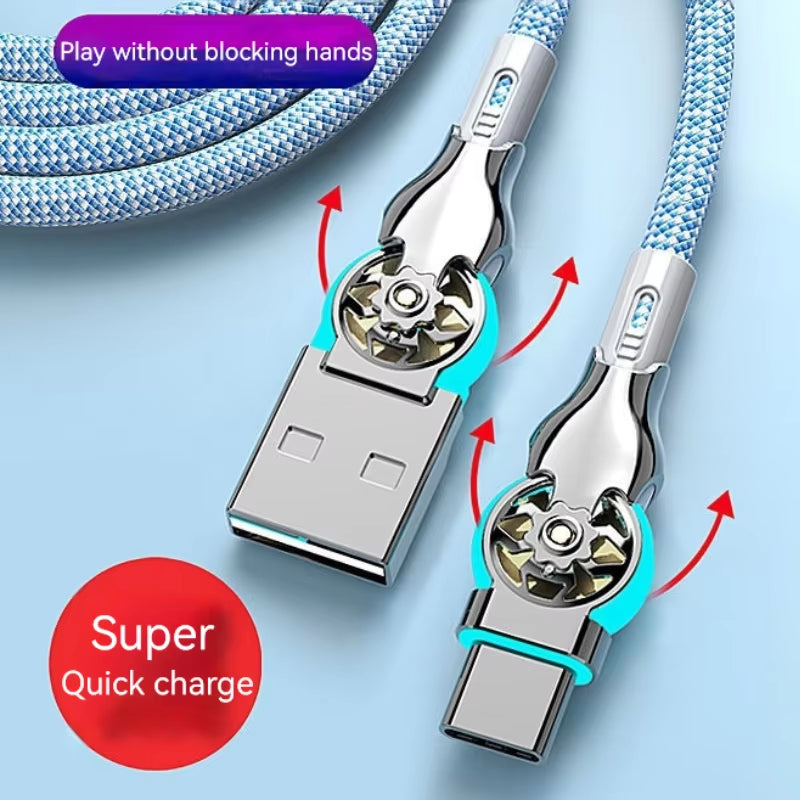 Fast Charging Cable 180 Degree Elbow Rotation USB a to Type C Cable with Light Zinc Alloy Braided Data Cable USB Micro Charger