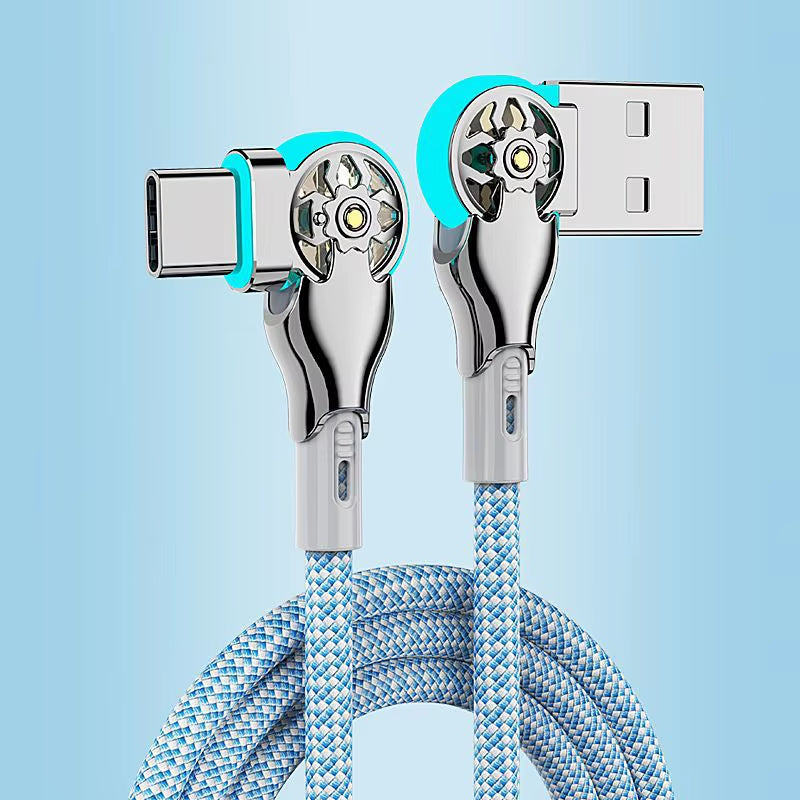 Fast Charging Cable 180 Degree Elbow Rotation USB a to Type C Cable with Light Zinc Alloy Braided Data Cable USB Micro Charger