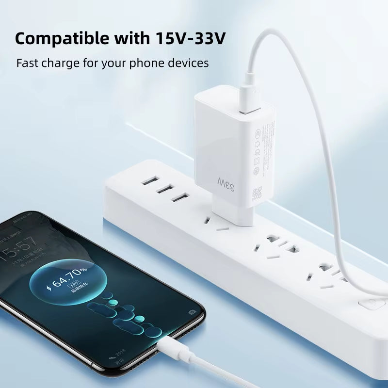 33W USB Charger Quick Charger 6A USB Type C Cable Fast Charging Mobile Phone Adapter for Xiaomi Redmi Note 13 12 Iphone Samsung