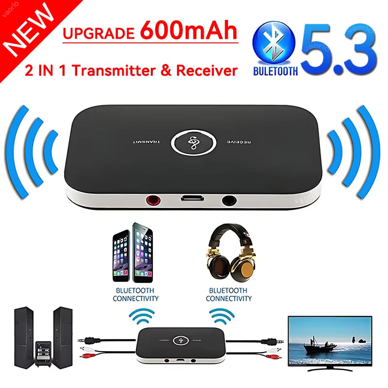 B6 2 in 1 Bluetooth 5.3 Audio Transmitter Receiver 3.5Mm AUX Jack RCA USB Dongle Music Wireless Adapter for Car PC TV Headphone