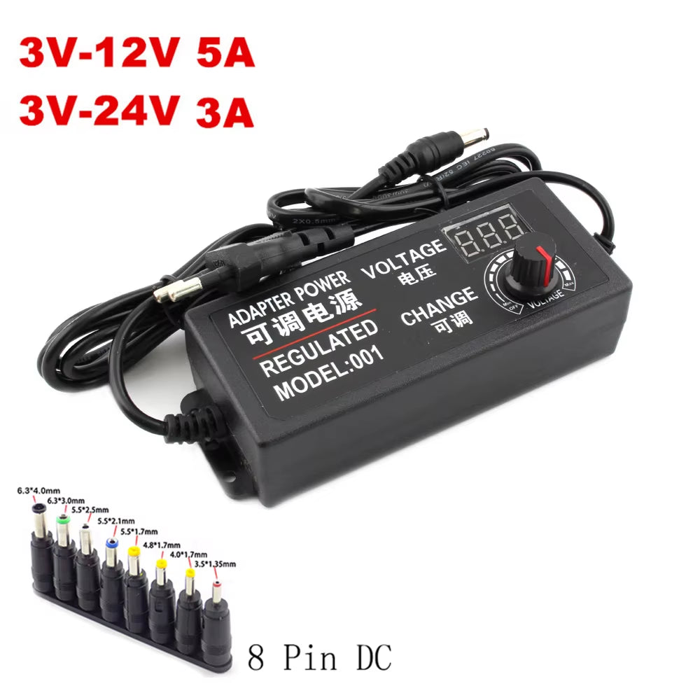 Adjustable AC to DC Power Supply 3V 5V 6V 9V 12V 15V 18V 24V 3A 5A Power Supply Universal 8 Pin DC 48W 60W 72W Adapter