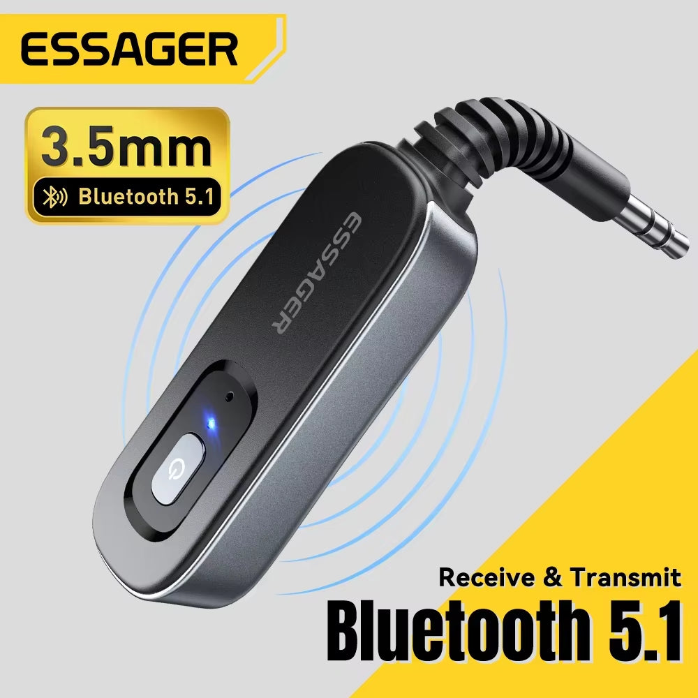 Bluetooth 5.1 Audio Receiver Transmitter 3.5MM 3.5 AUX with Mic Stereo Music Wireless Adapter for PC TV Car Speakers