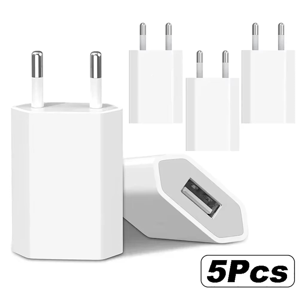 2-5Pcs 5V 1A Eu AC Home Travel USB Wall Charger for Iphone 6 7 8 plus X Xr 11 12 13 14