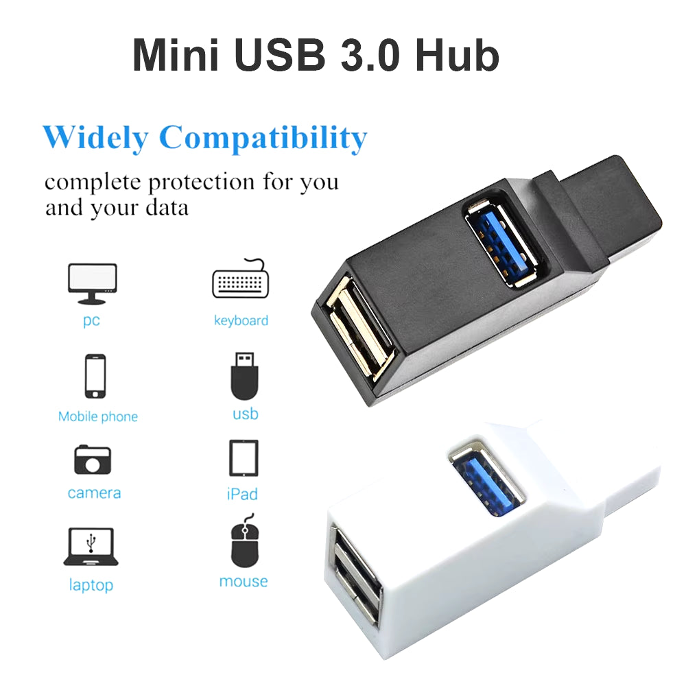 USB 3.0 HUB Adapter Extender Mini Splitter Box 1 to 3 Ports High Speed USB 2.0 for PC Laptop U Disk Card Reader