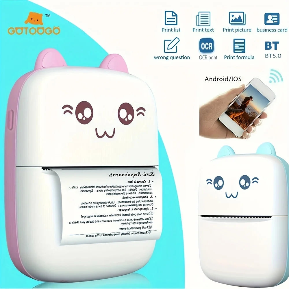 Mini Pocket Printer, Wireless BT Connection Thermal Printer for Photos Receipts Notes Memo Label Portable Inkless Gift Printer