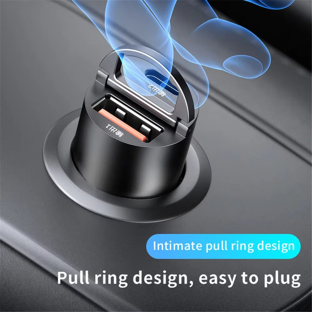 Car 200W Dual Port Mini USB Charger Ultra Fast Charging Cigarette Lighter Socket 12-24V Aluminum Cell Phone Charging Adapter