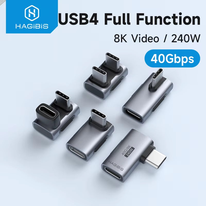 240W USB C to C Adapter 40Gbps 8K 60Hz 90 Degree Converter USB4 Adapter for Thunderbolt 4/3 Macbook Iphone 16 Pro Tablet