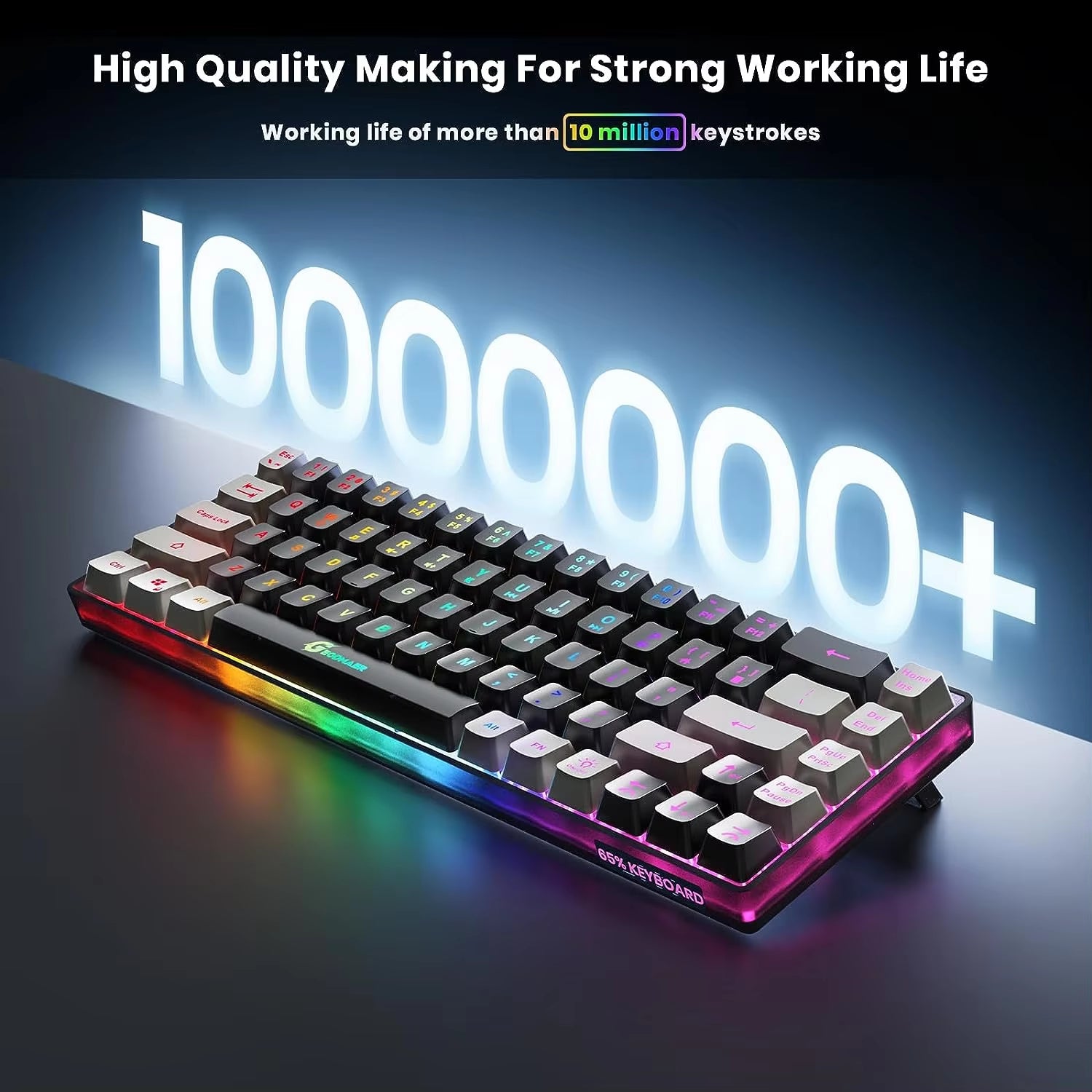 2.4G Wireless Gaming Keyboard Rechargeable Backlit Gaming Keyboard 68 Keys Anti-Ghosting No-Conflict Keyboard for PC