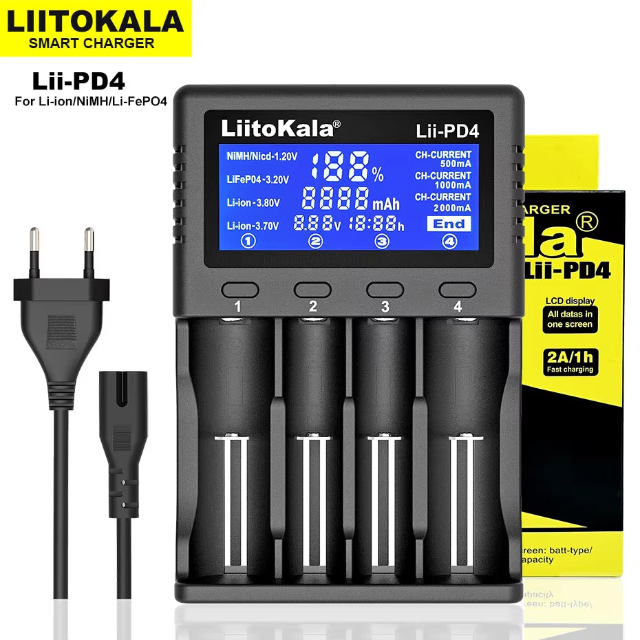 Lii-Pd2 LII-PD4 Battery Charger for 18650 26650 21700 18350 AA AAA 3.7V/3.2V/1.2V Lithium Nimh Batteries