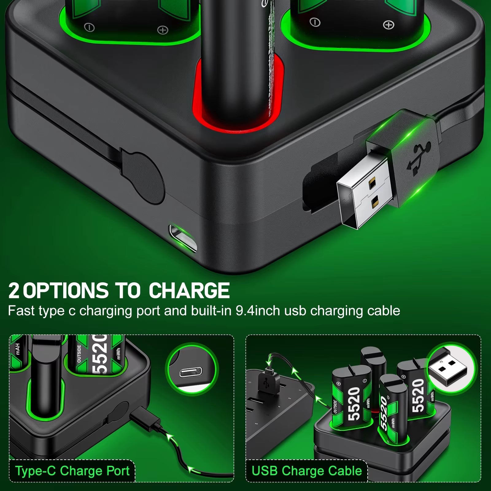 Charging Station for Xbox Series X/Xbox Series S 4 Batteries Pack for Xbox One X/Xbox One S/Xbox One Rechargeable Battery